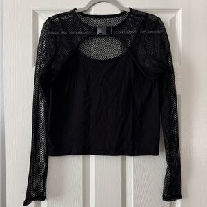 Hot Topic Black Fishnet Buckle Girls Twofer Top